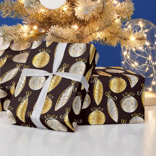 Gold And Silver Tree Ornaments Wrapping Paper Geschenkpapier (Feiertage)