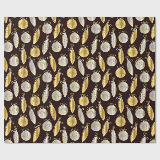 Gold And Silver Tree Ornaments Wrapping Paper Geschenkpapier (Flach)