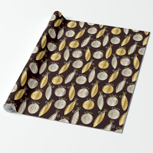 Gold And Silver Tree Ornaments Wrapping Paper Geschenkpapier (Ungerollt)