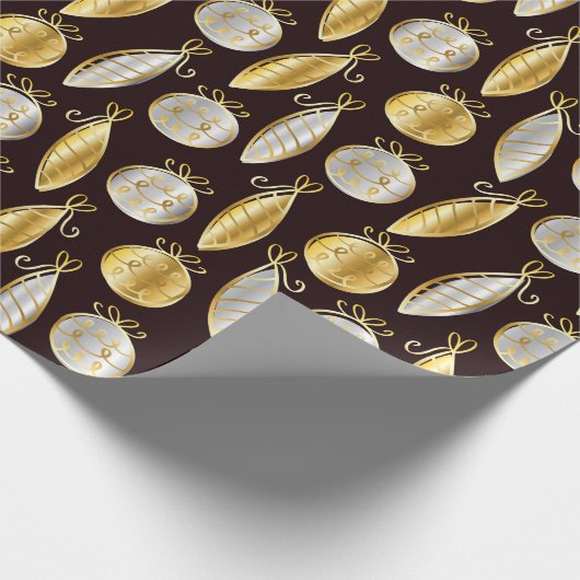 Gold And Silver Tree Ornaments Wrapping Paper Geschenkpapier (Ecke)