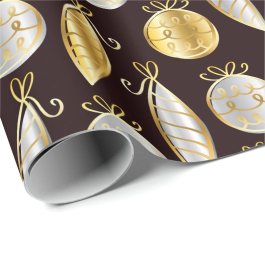 Gold And Silver Tree Ornaments Wrapping Paper Geschenkpapier (Rolleneckpunkt)