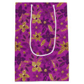 Gold and Teal Blue Christmas Poinsettia Flowers Mittlere Geschenktüte (Rückseite)