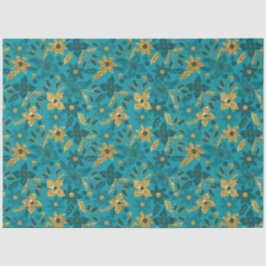 Gold and Teal Blue Christmas Poinsettia Flowers Seidenpapier