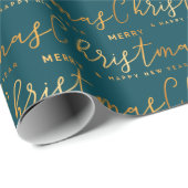 Gold and Teal Merry Christmas Word Art Geschenkpapier (Rolleneckpunkt)
