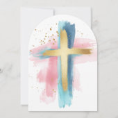 Gold and Watercolor Cross | Baptism Einladung (Rückseite)