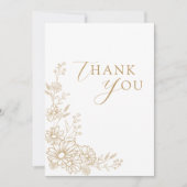 Gold and White Botanical Daisy Garden Wedding Dankeskarte (Vorderseite)