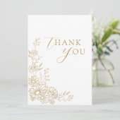Gold and White Botanical Daisy Garden Wedding Dankeskarte (Stehend Vorderseite)