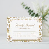 Gold and White Chinoiserie Wedding RSVP Karte (Stehend Vorderseite)