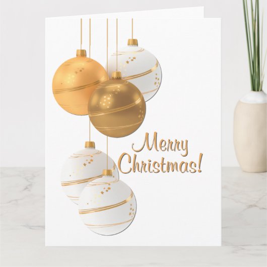 Gold and White Christmas Balls Custom Text Dankeskarte (Vorderseite)