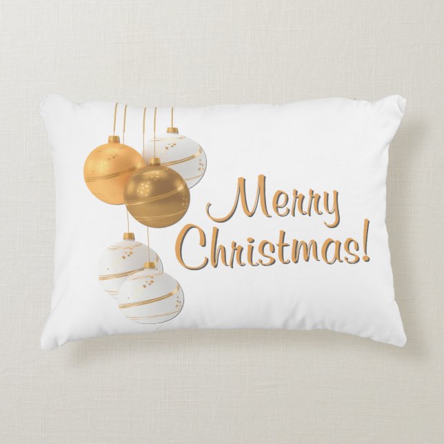 Gold and White Christmas Balls Custom Text Dekokissen (Vorderseite)