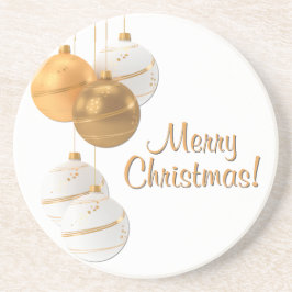 Gold and White Christmas Balls Custom Text Getränkeuntersetzer