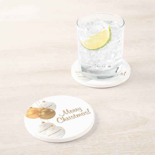 Gold and White Christmas Balls Custom Text Getränkeuntersetzer (Seite)