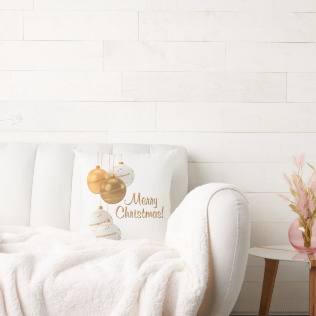 Gold and White Christmas Balls Custom Text Kissen (Liege)