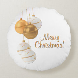 Gold and White Christmas Balls Custom Text Rundes Kissen