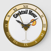 Gold and White Cocktail Hour Bar Clock Große Wanduhr (Vorderseite)