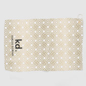 Gold and white geometric pattern monogram golfhandtuch (Horizontal)