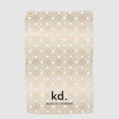 Gold and white geometric pattern monogram golfhandtuch (Vorderseite)