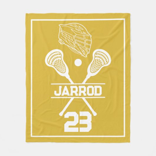 Gold and White Lacrosse Player Number Sports Fleecedecke (Vorderseite)