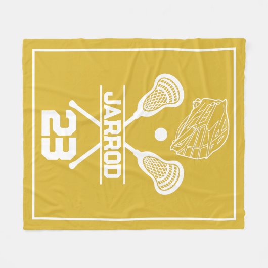 Gold and White Lacrosse Player Number Sports Fleecedecke (Vorderseite (Horizontal))