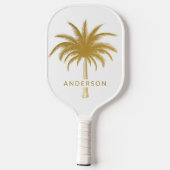 Gold and White Tropical Palm Tree Pickleball Schläger (Rückseite)