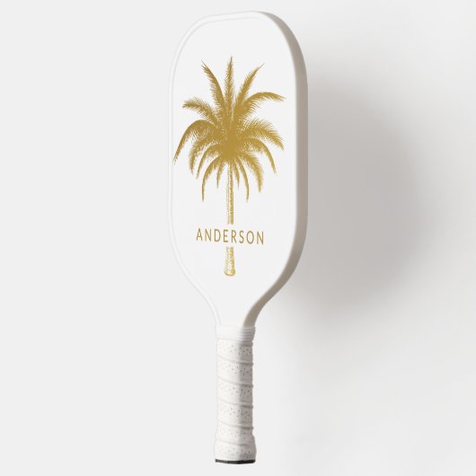 Gold and White Tropical Palm Tree Pickleball Schläger (Links)