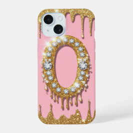 Gold Anfangsbuchstabe O Diamant Rosa Geschenk für  iPhone 15 Hülle