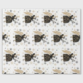 Gold Angel Stars Christmas Carol Folkart Geschenkpapier (Flach)