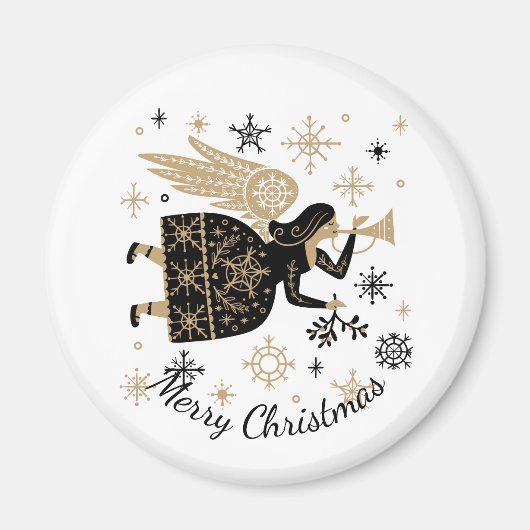 Gold Angel Stars Christmas Carol Folkart Magnet (Vorne)