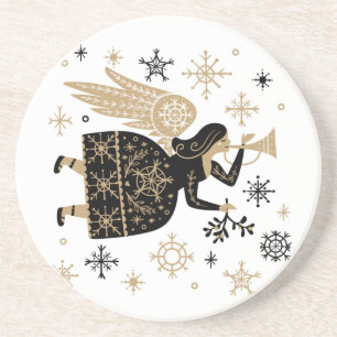Gold Angel Stars Christmas Carol Folkart Square Getränkeuntersetzer