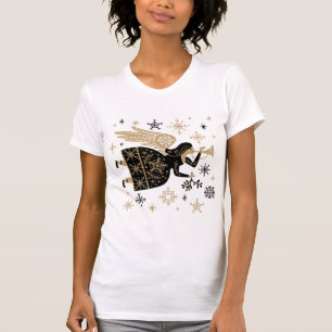 Gold Angel Stars Christmas Carol Folkart T-Shirt