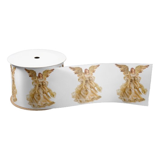 Gold Angel White Ribbon Satinband (Spule)
