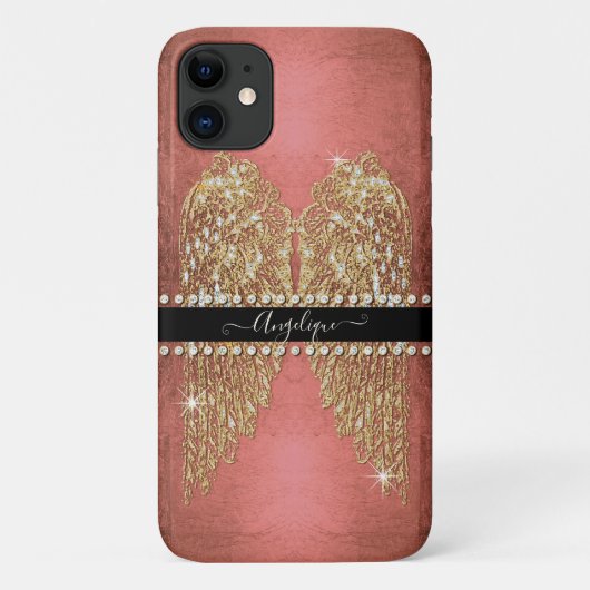Gold Angel Wings Bright Pink Foil Diamond Jewel Case-Mate iPhone Hülle (Rückseite)
