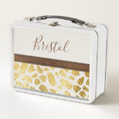 Gold Animal Print Imitate Leather Trimm Personalis Metall Brotdose (Vorderseite)