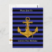 Gold Anker auf blauen Streifen mit benutzerdefinie Postkarte (Vorne/Hinten)