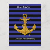 Gold Anker auf blauen Streifen mit benutzerdefinie Postkarte (Vorderseite)