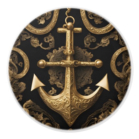 Gold Anker auf schwarz Keramikknauf (Vorderseite)