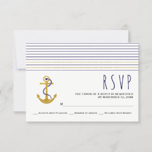 Gold, Anker der Marine, Streifen nautische Hochzei RSVP Karte