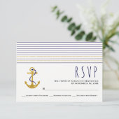 Gold, Anker der Marine, Streifen nautische Hochzei RSVP Karte (Stehend Vorderseite)
