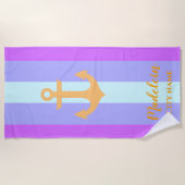 Gold Anker Moderner Nautical Stripes Individuelle Strandtuch (Vorderseite)