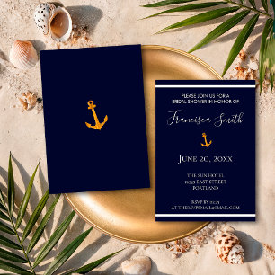 Gold Anker Nautische Navy Blau Brautparty Einladung