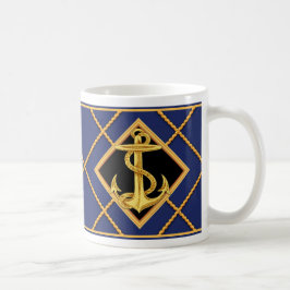 Gold Anker & Ship Rope Navy Blue Nautical Tasse/Cu Kaffeetasse