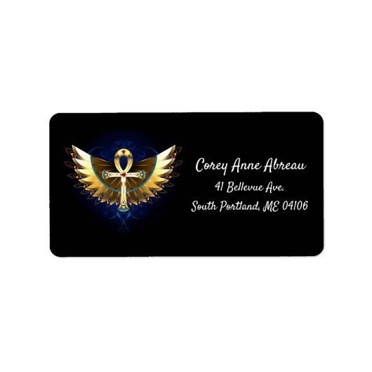 Gold Ankh mit Wings Adressaufkleber (Vorne)