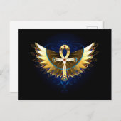Gold Ankh mit Wings Ankündigungspostkarte (Vorne/Hinten)