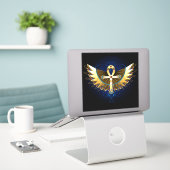 Gold Ankh mit Wings Aufkleber (Laptop auf Schreibtisch)
