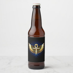 Gold Ankh mit Wings Bierflaschenetikett