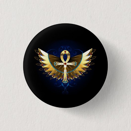 Gold Ankh mit Wings Button (Vorderseite)