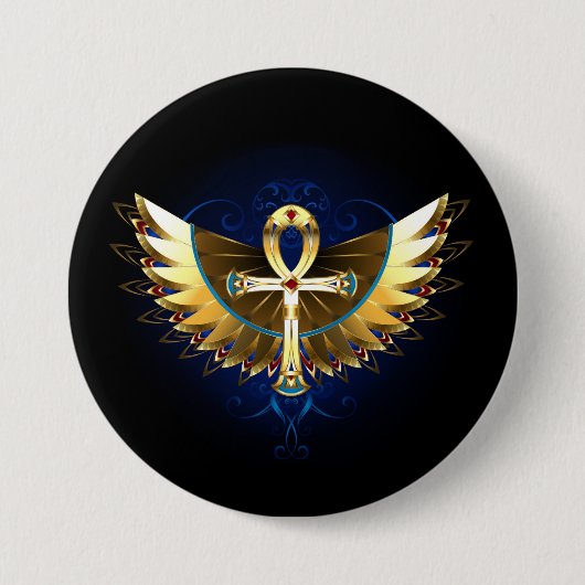 Gold Ankh mit Wings Button (Vorderseite)