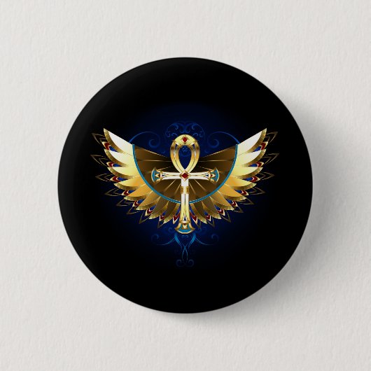 Gold Ankh mit Wings Button (Vorderseite)