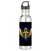 Gold Ankh mit Wings Edelstahlflasche (Vorderseite)