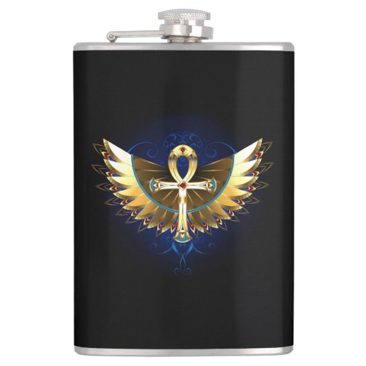 Gold Ankh mit Wings Flachmann (Vorderseite)
